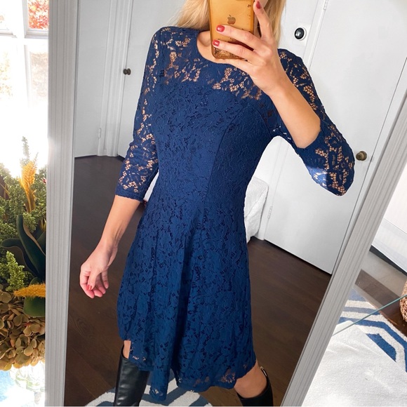 💙 DOROTHY PERKINS ELEGANT NAVY LACE LONG SLEEVE COCKTAIL DRESS! - Picture 2 of 13